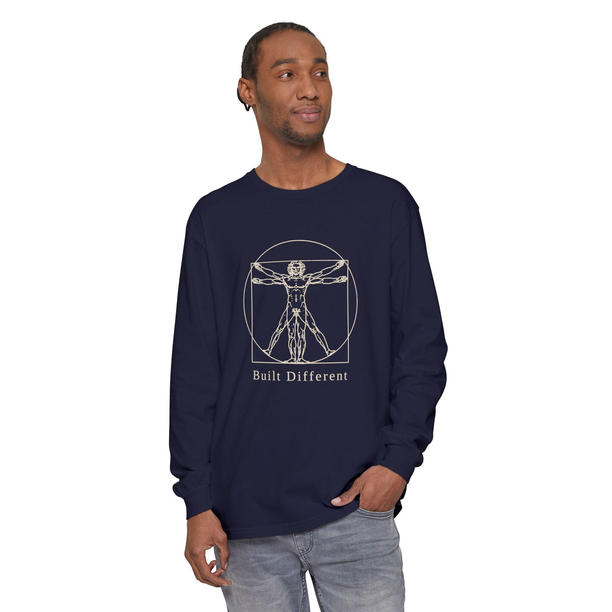 Built Different Long Sleeve T-Shirt – Leonardo-Style Anatomy Sketch