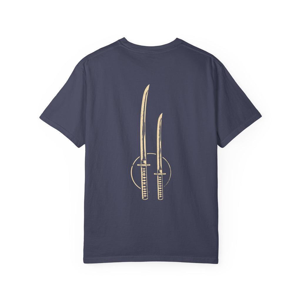 Two Blades t-shirt: two blades back print with Nexus chest monogram