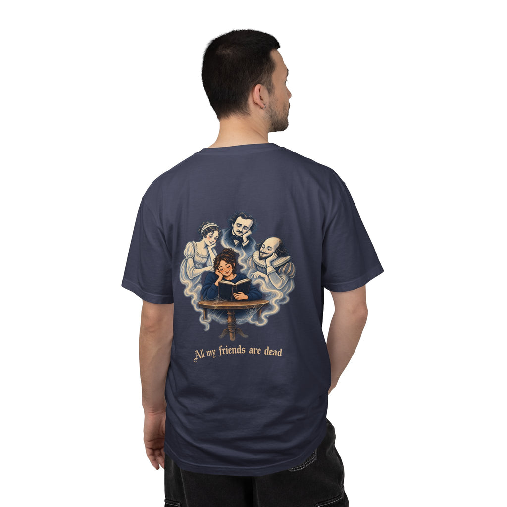 All My Friends Are Dead Familiar Spirits t-shirt: reader with ghostly companions