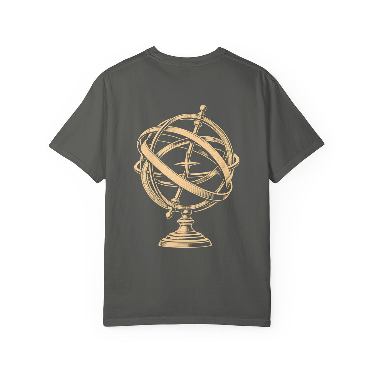 Observatory t-shirt: armillary sphere back print with Nexus chest monogram