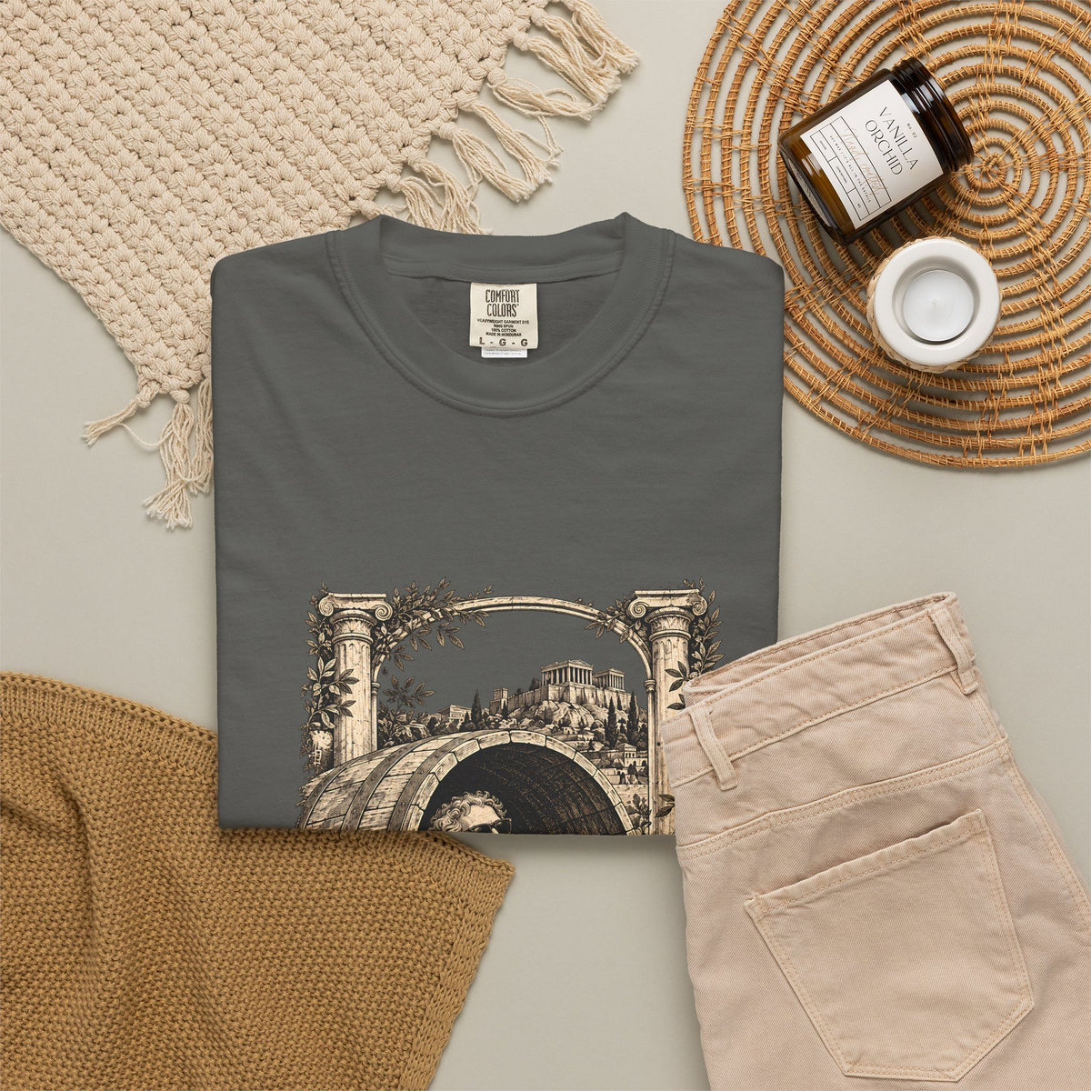 Less Is More t-shirt: Diogenes in sunglasses reclining in his barrel