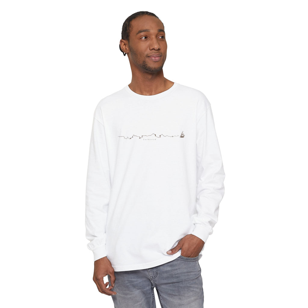 Uncharted Long Sleeve T-Shirt – Fine-Line Map & Mountains | Explorer Collection