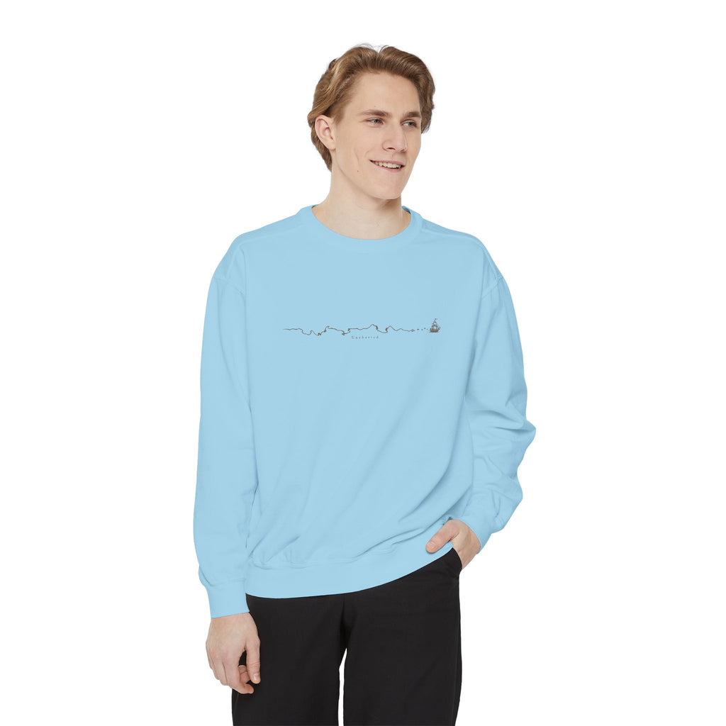 Uncharted Crewneck Sweatshirt – Fine-Line Map & Mountains | Explorer Collection