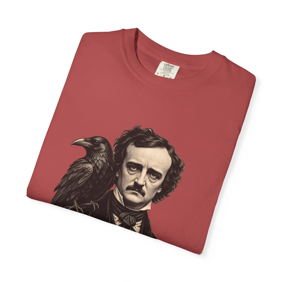 Poe After Dark t-shirt: Edgar Allan Poe portrait with a raven