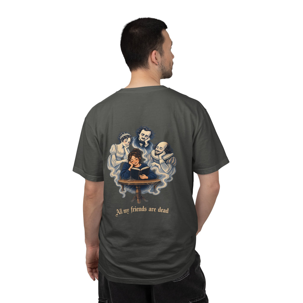All My Friends Are Dead Familiar Spirits t-shirt: reader with ghostly companions