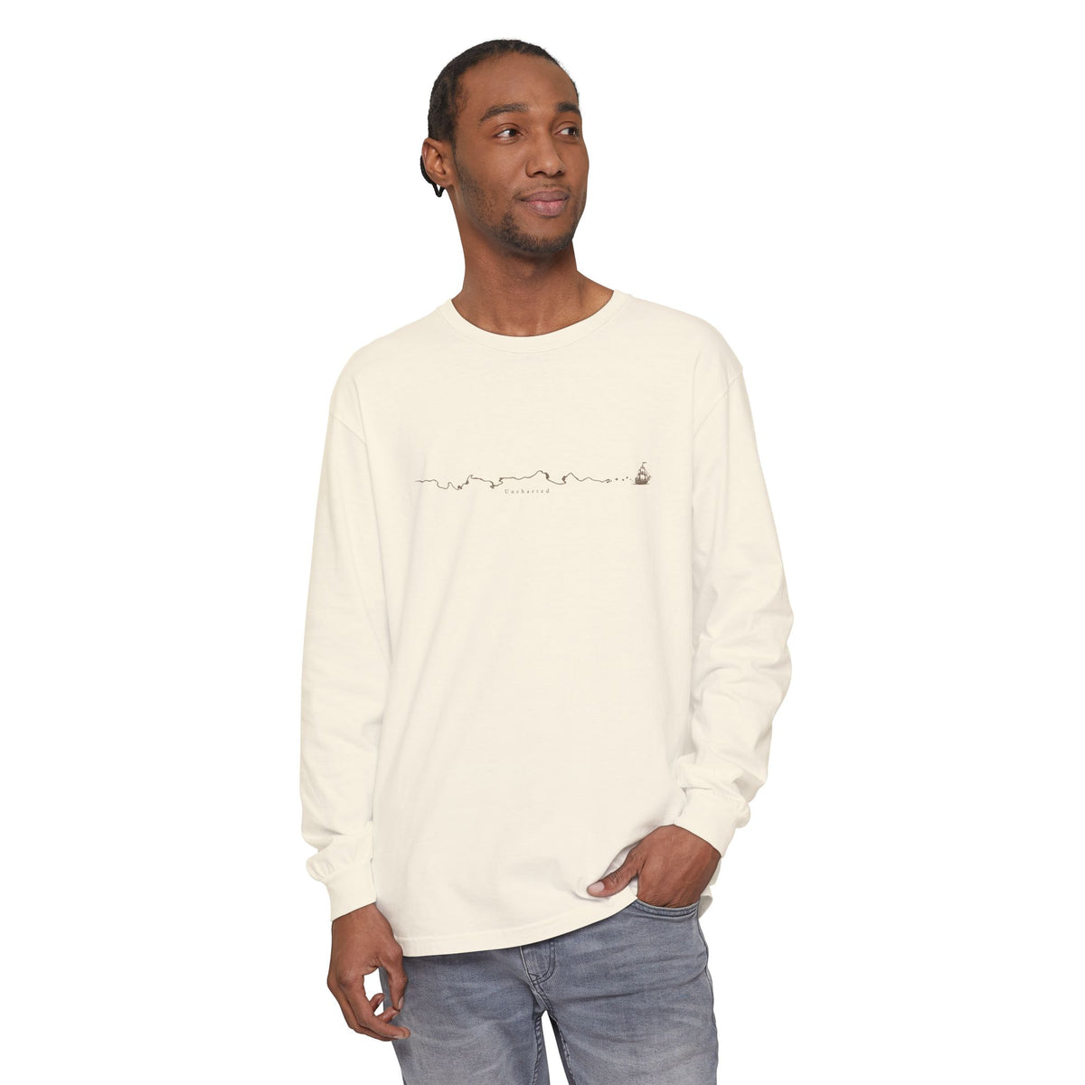Uncharted Long Sleeve T-Shirt – Fine-Line Map & Mountains | Explorer Collection