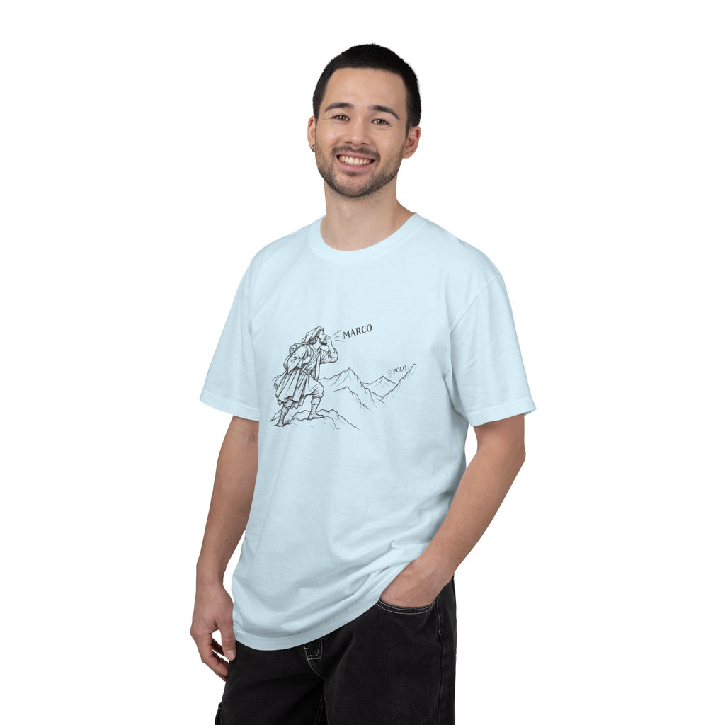 Marco / Polo t-shirt: vintage explorer calling across the mountains
