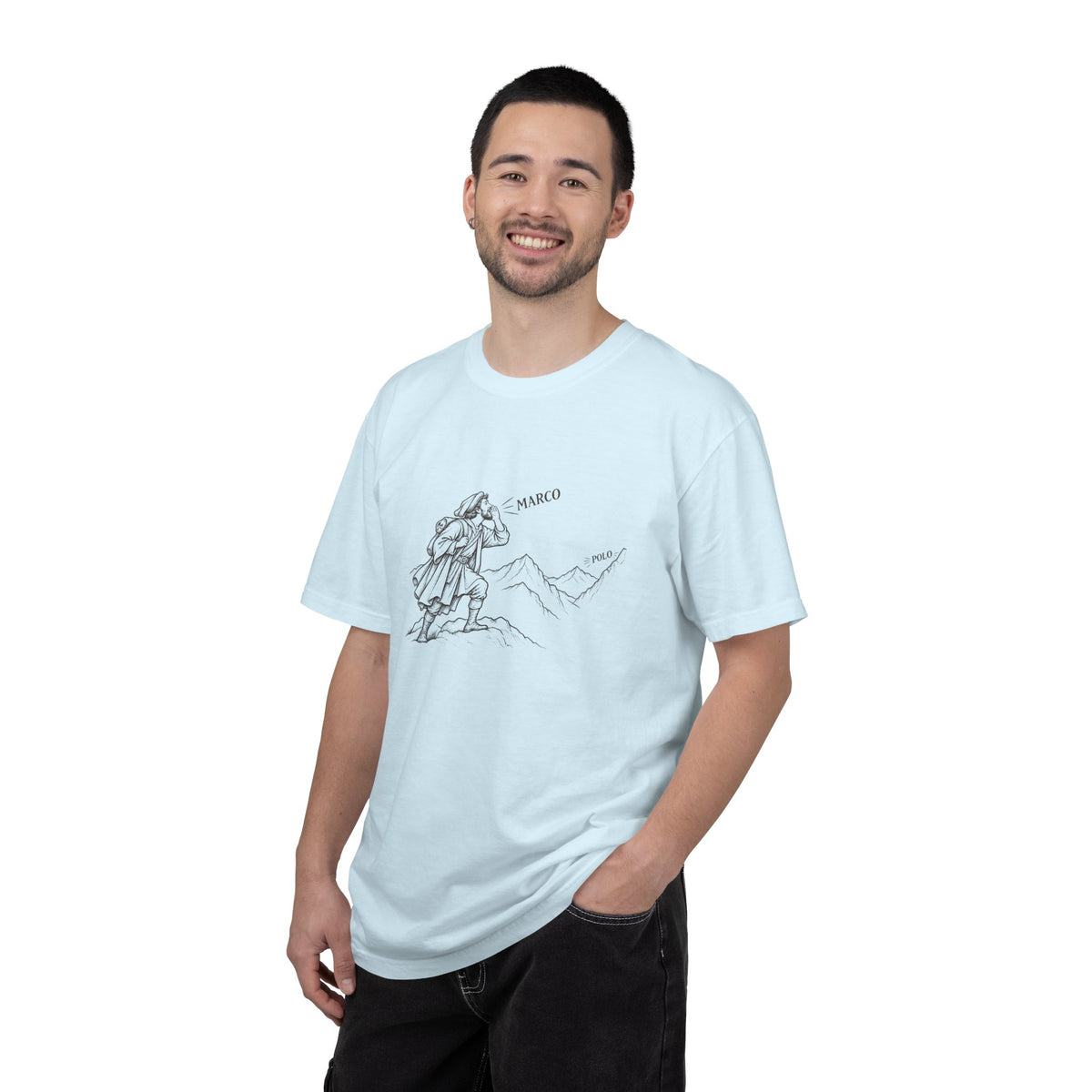 Marco / Polo t-shirt: vintage explorer calling across the mountains