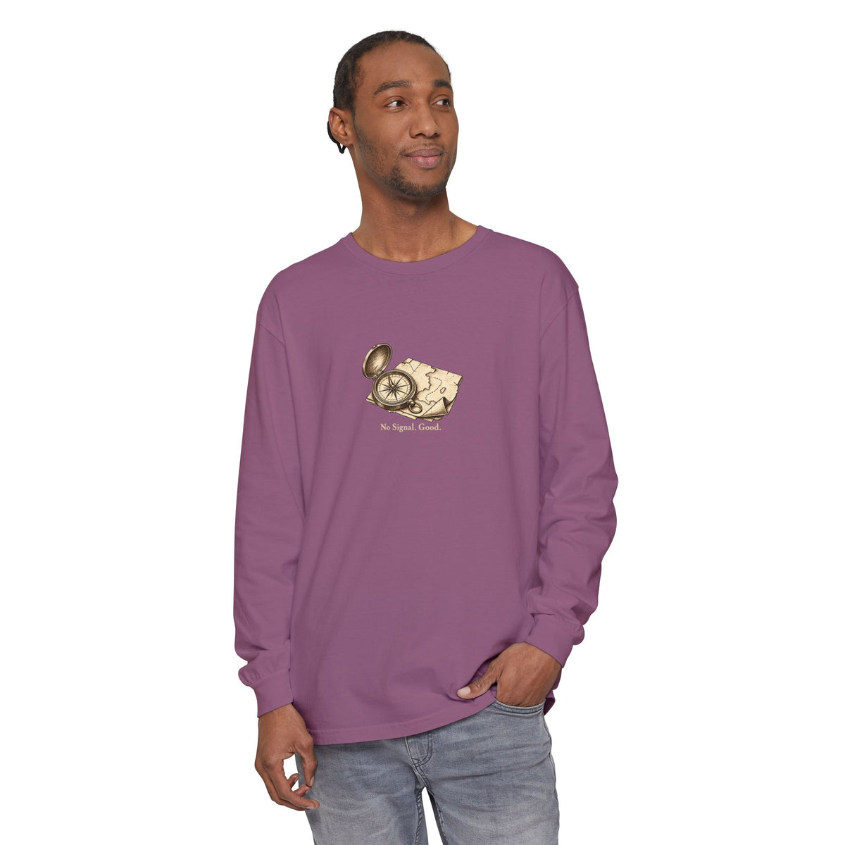 No Signal. Good. Long Sleeve T-Shirt – Vintage Compass & Map | Explorer Collection