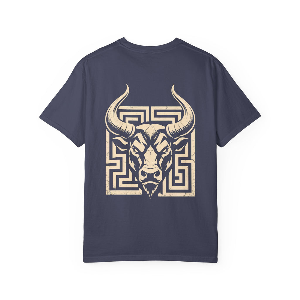 Minotaur t-shirt: Minotaur and labyrinth back print with Nexus chest monogram