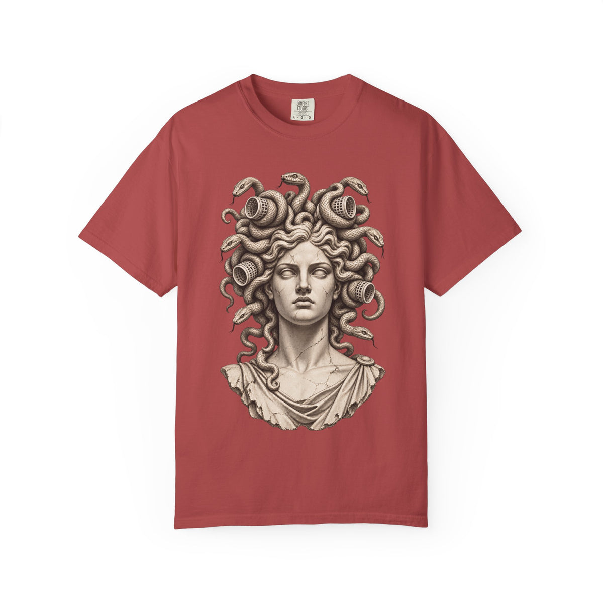 Bad Hair Day t-shirt: Medusa with her snakes in hair rollers