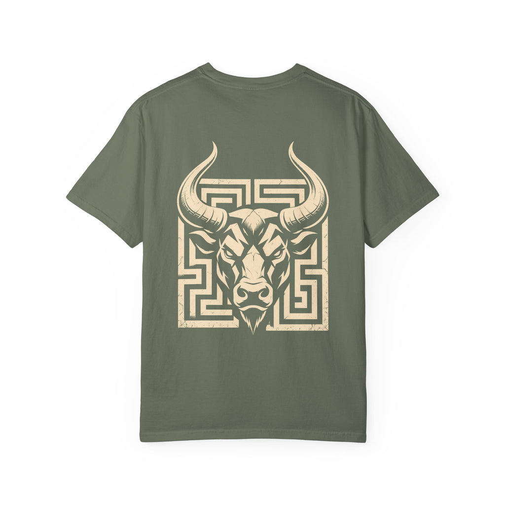 Minotaur t-shirt: Minotaur and labyrinth back print with Nexus chest monogram