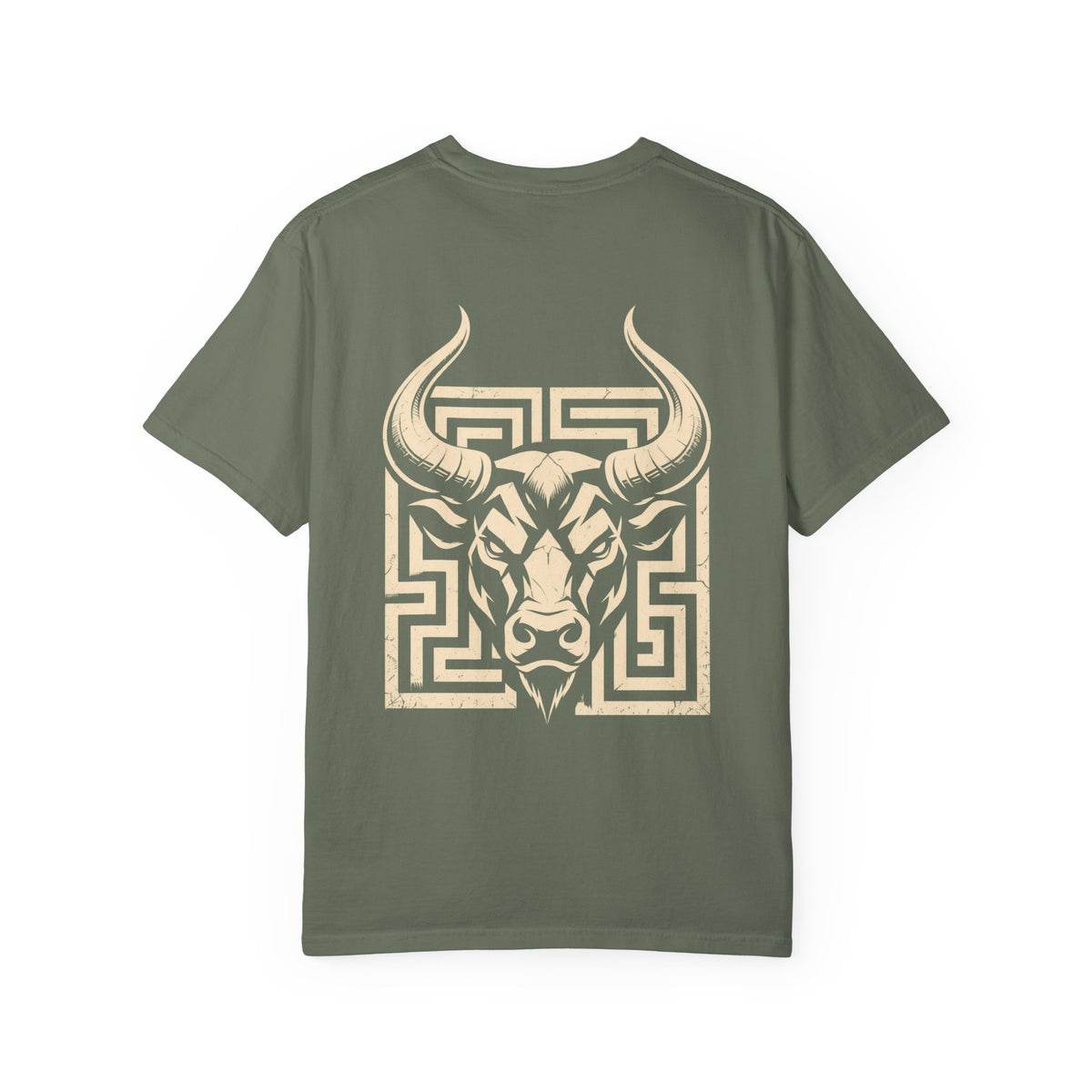 Minotaur t-shirt: Minotaur and labyrinth back print with Nexus chest monogram