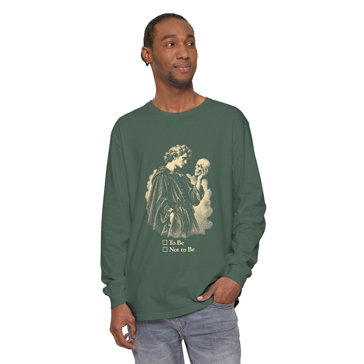 To Be Determined Long Sleeve T-Shirt – Hamlet Skull, To Be or Not to Be