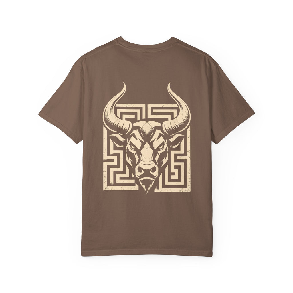 Minotaur t-shirt: Minotaur and labyrinth back print with Nexus chest monogram