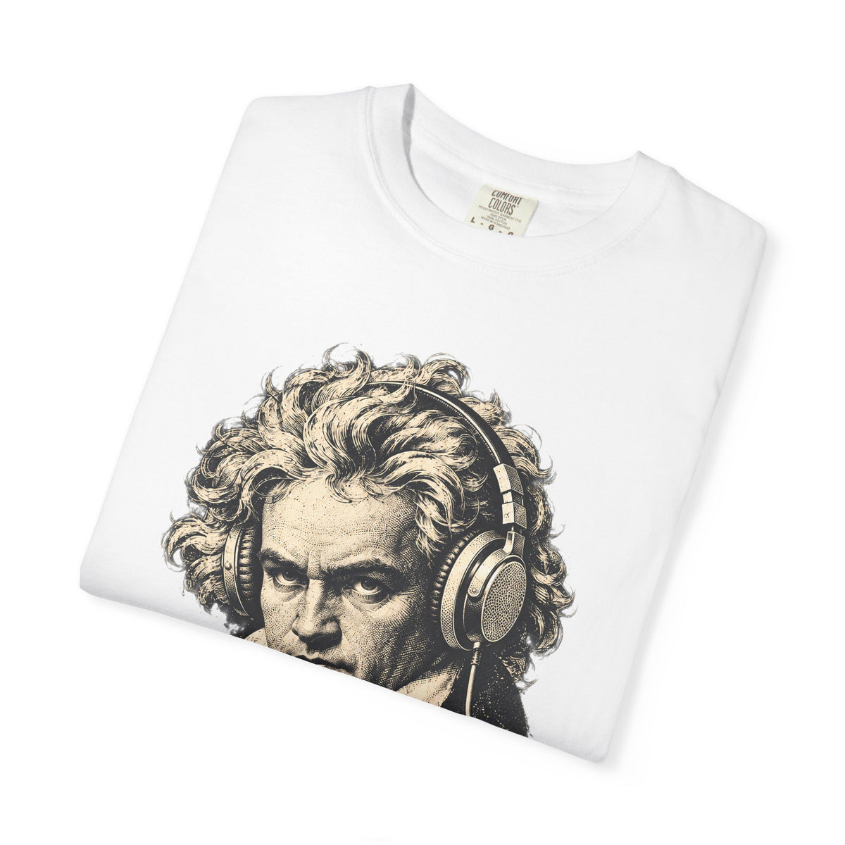 Beethoven Unplugged t-shirt: Ludwig van Beethoven portrait wearing headphones