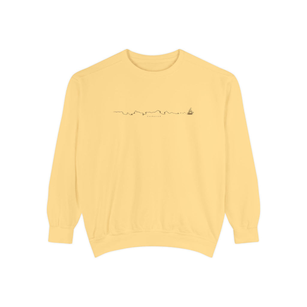 Uncharted Crewneck Sweatshirt – Fine-Line Map & Mountains | Explorer Collection