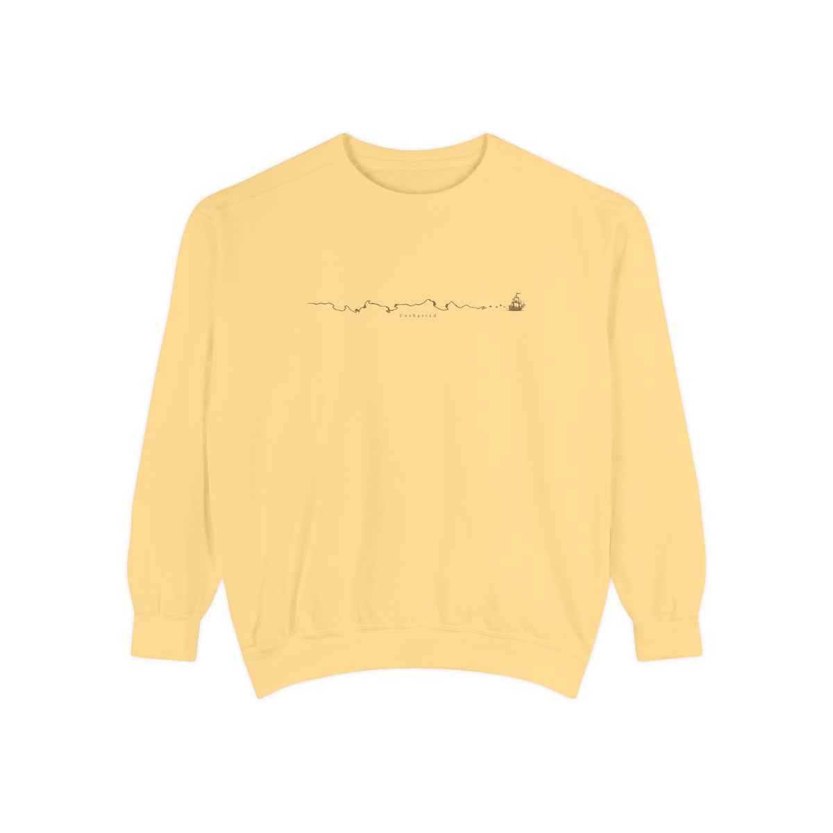 Uncharted Crewneck Sweatshirt – Fine-Line Map & Mountains | Explorer Collection