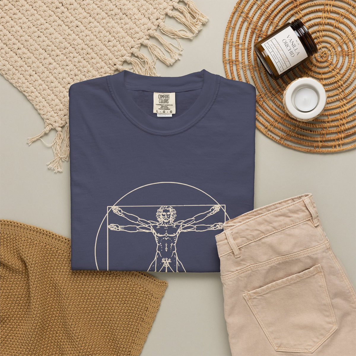 Built Different t-shirt: tonal Leonardo-style anatomy sketch