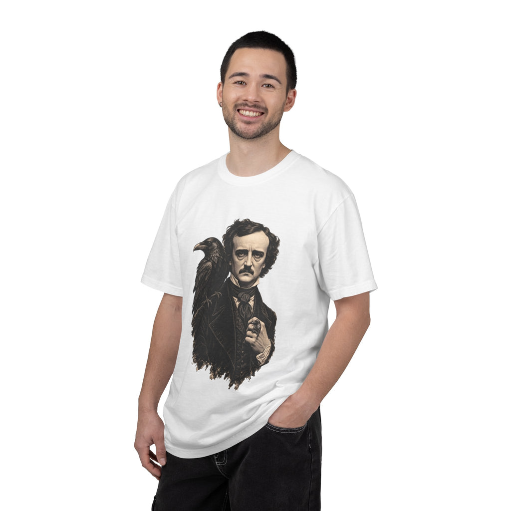 Poe After Dark t-shirt: Edgar Allan Poe portrait with a raven
