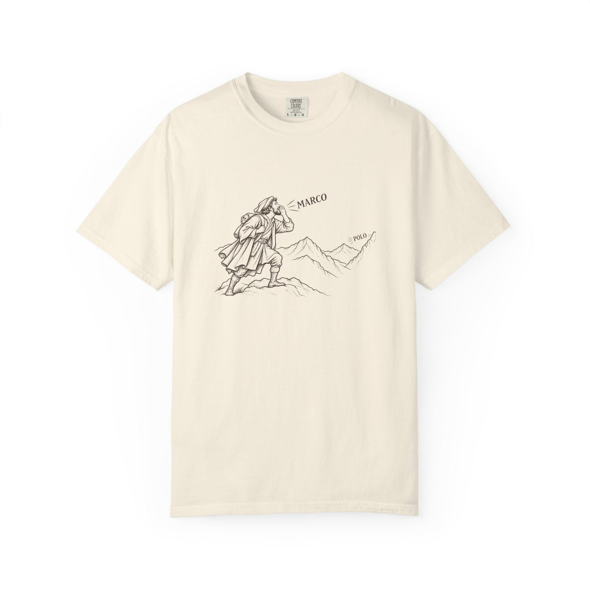 Marco / Polo t-shirt: vintage explorer calling across the mountains