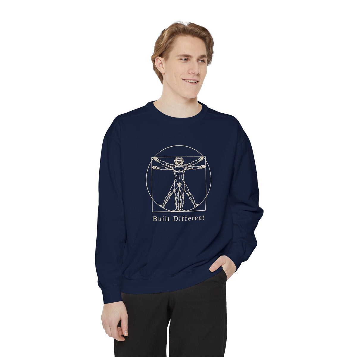 Built Different Crewneck Sweatshirt – Leonardo-Style Anatomy Sketch
