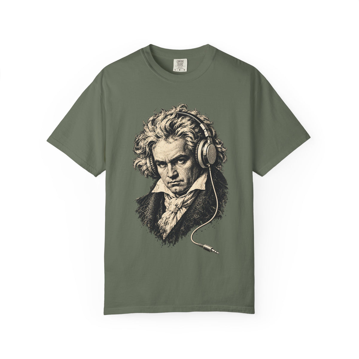Beethoven Unplugged t-shirt: Ludwig van Beethoven portrait wearing headphones