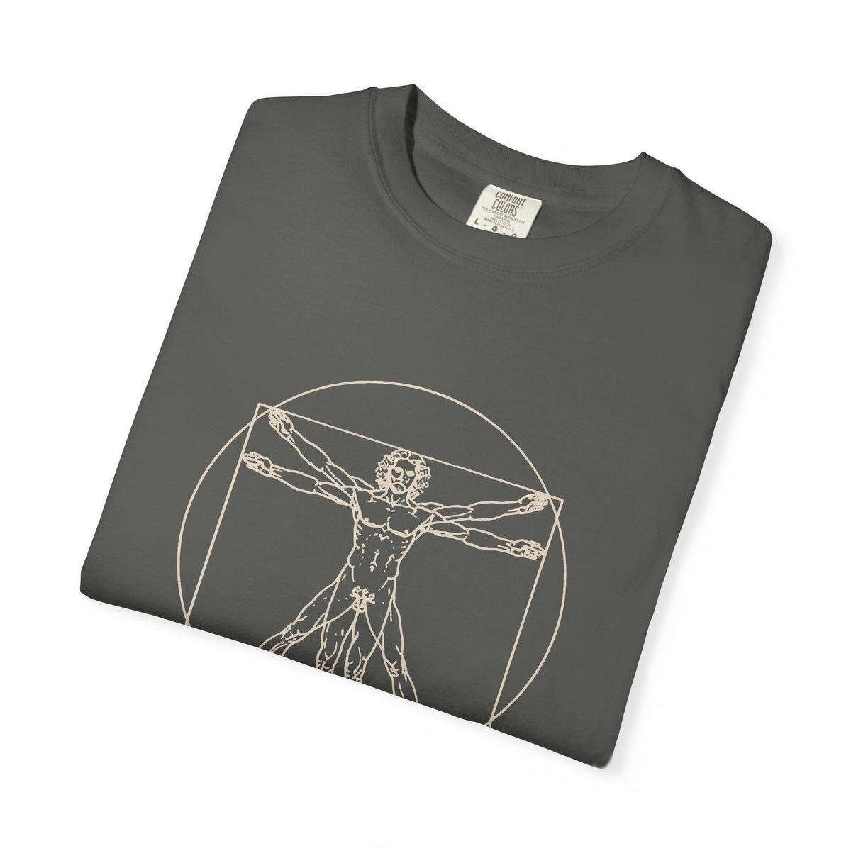 Built Different t-shirt: tonal Leonardo-style anatomy sketch