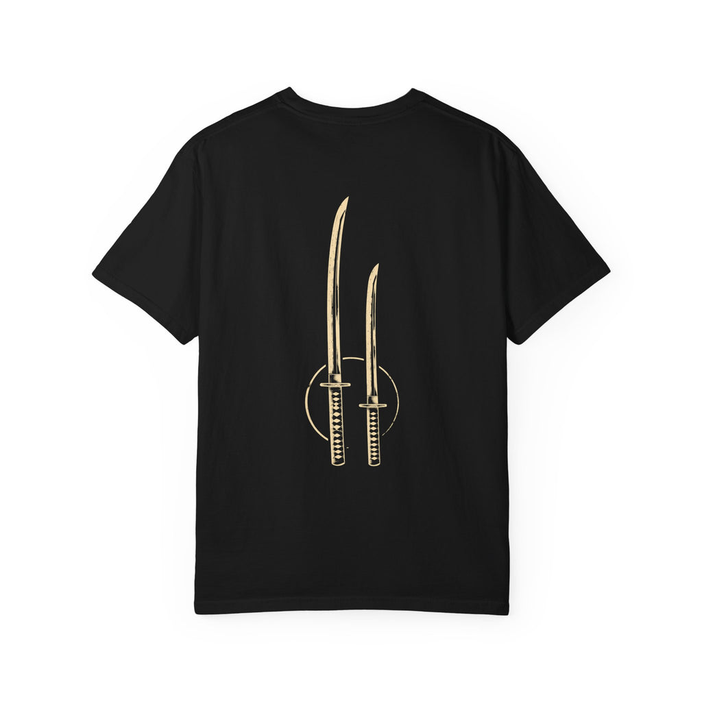 Two Blades t-shirt: two blades back print with Nexus chest monogram