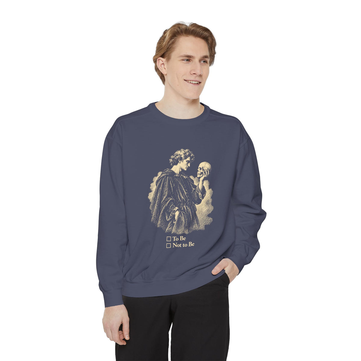 To Be Determined Crewneck Sweatshirt – Hamlet Skull, To Be or Not to Be
