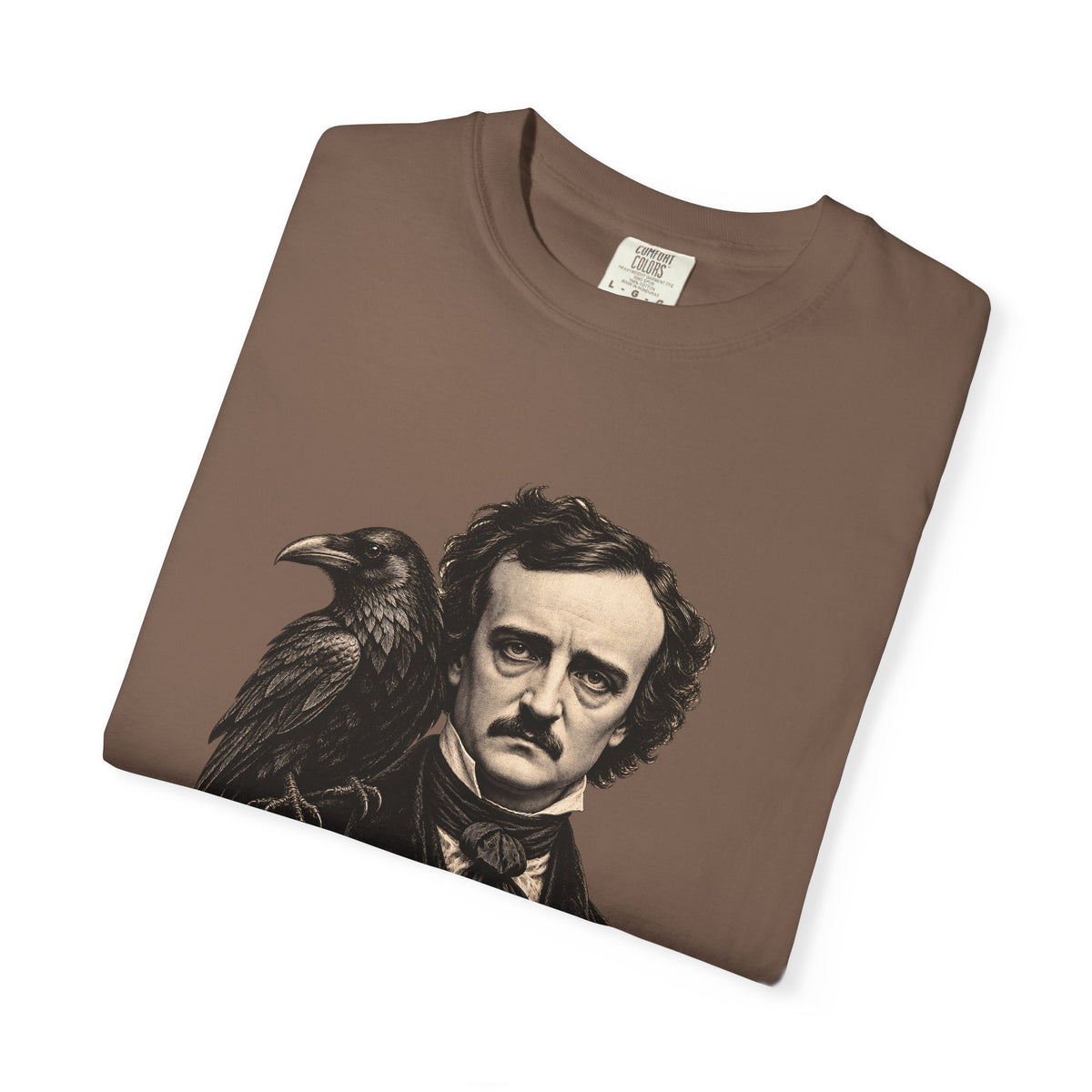 Poe After Dark t-shirt: Edgar Allan Poe portrait with a raven