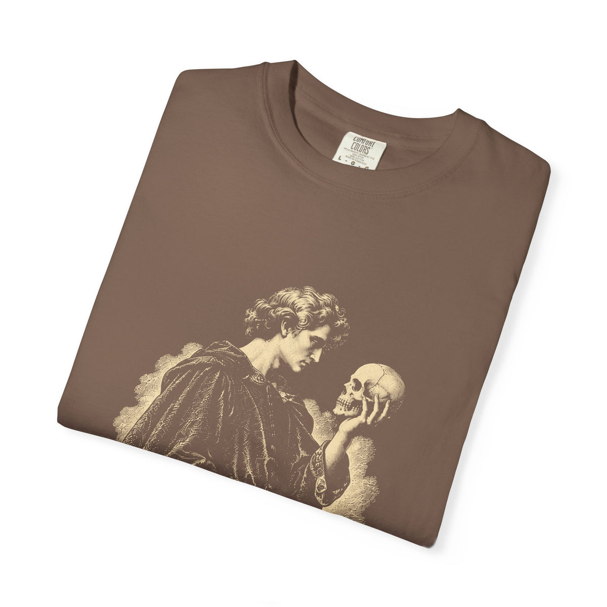 To Be Determined t-shirt: Hamlet holding a skull above To Be / Not to Be checkboxes