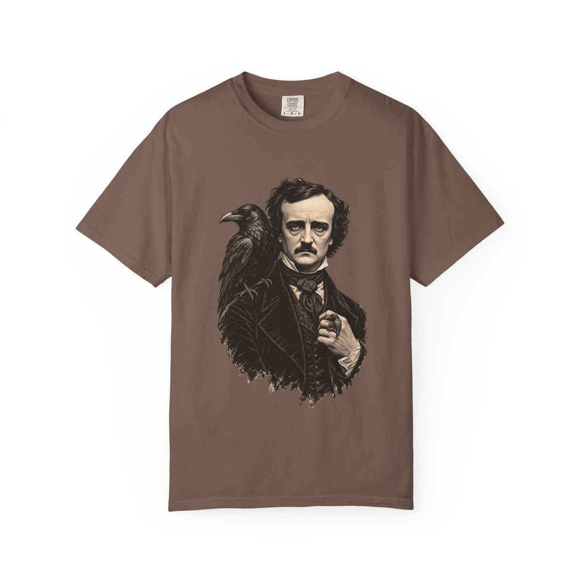 Poe After Dark t-shirt: Edgar Allan Poe portrait with a raven