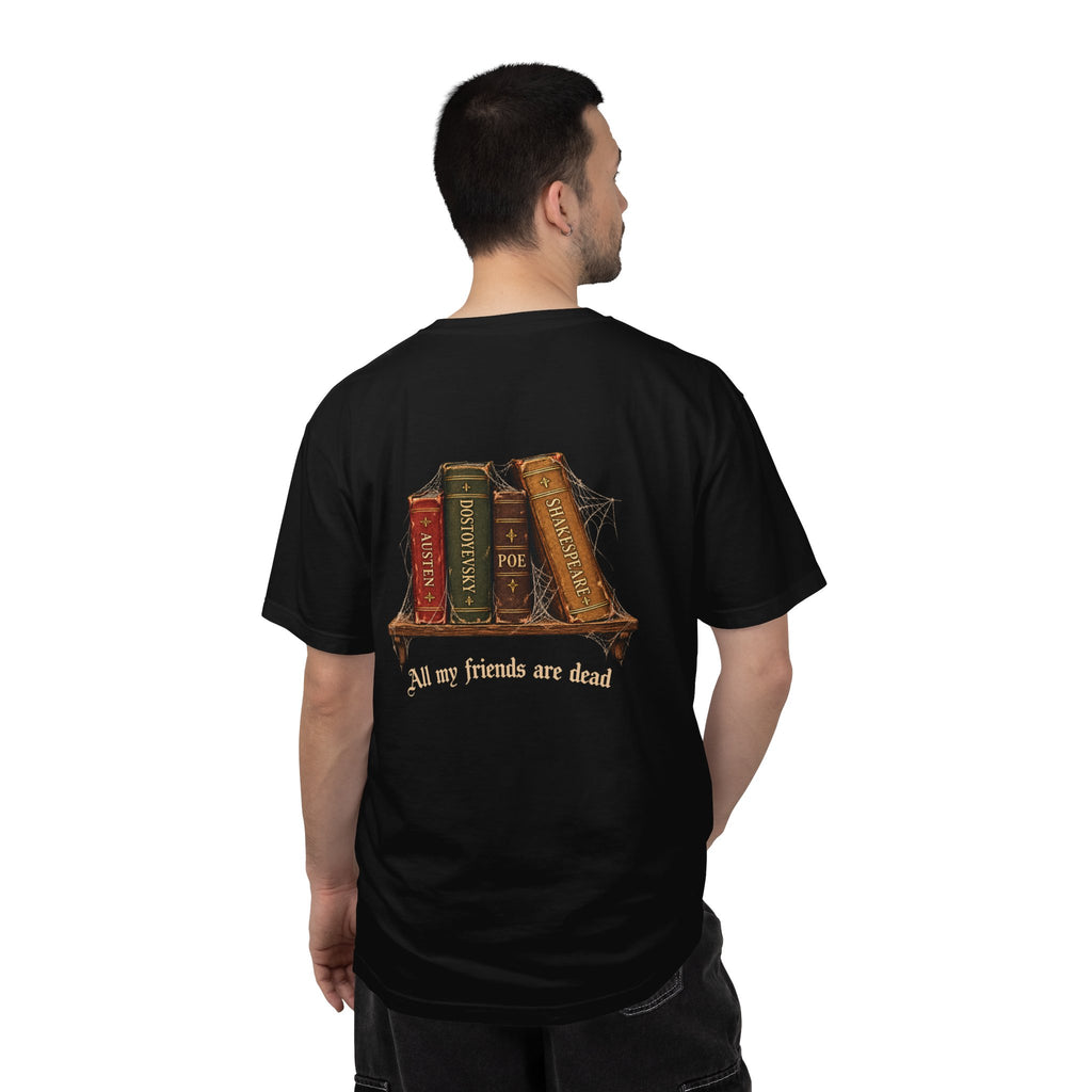 All My Friends Are Dead Dead Letters t-shirt: aged books and cobwebs