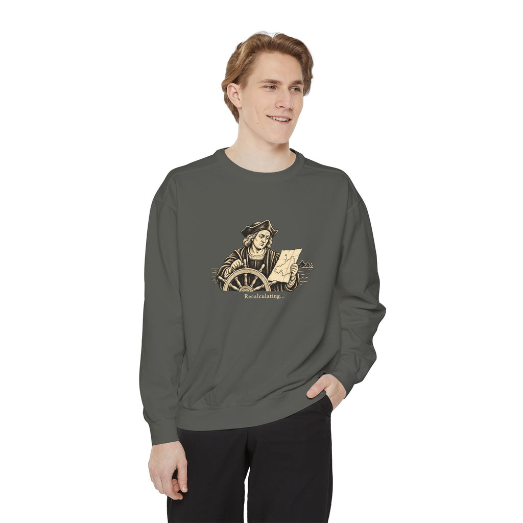 Recalculating Crewneck Sweatshirt – Vintage Navigator at the Wheel | Explorer Collection