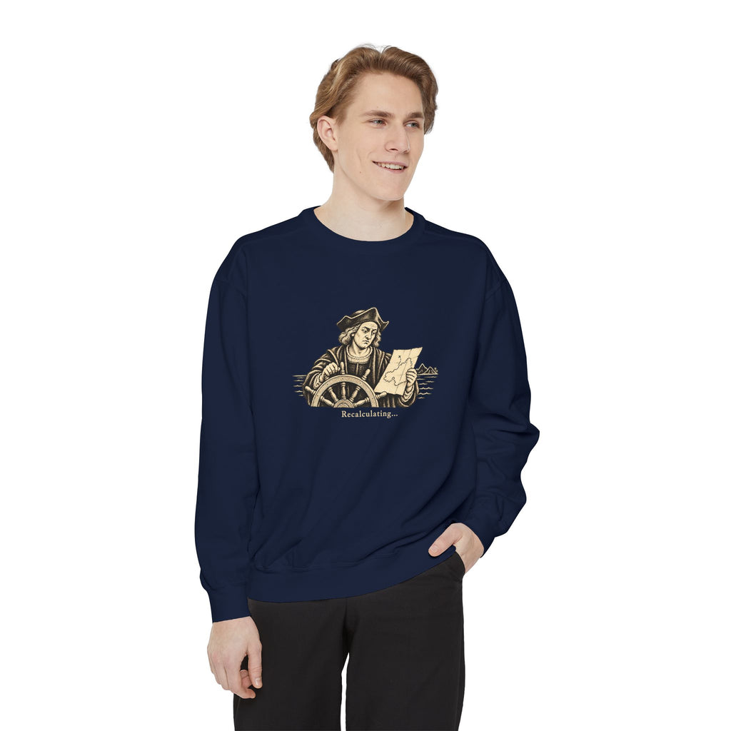 Recalculating Crewneck Sweatshirt – Vintage Navigator at the Wheel | Explorer Collection