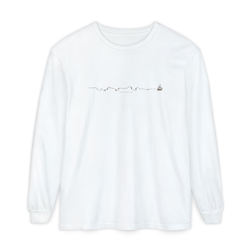 Uncharted Long Sleeve T-Shirt – Fine-Line Map & Mountains | Explorer Collection