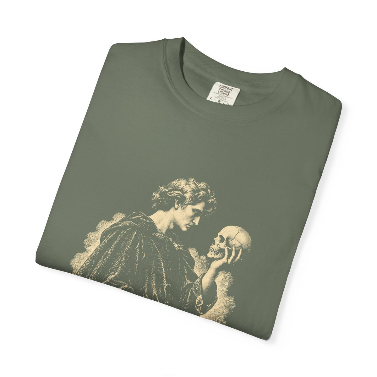 To Be Determined t-shirt: Hamlet holding a skull above To Be / Not to Be checkboxes