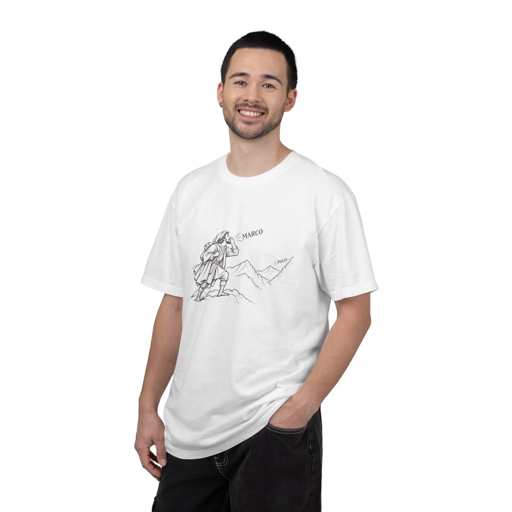 Marco / Polo t-shirt: vintage explorer calling across the mountains