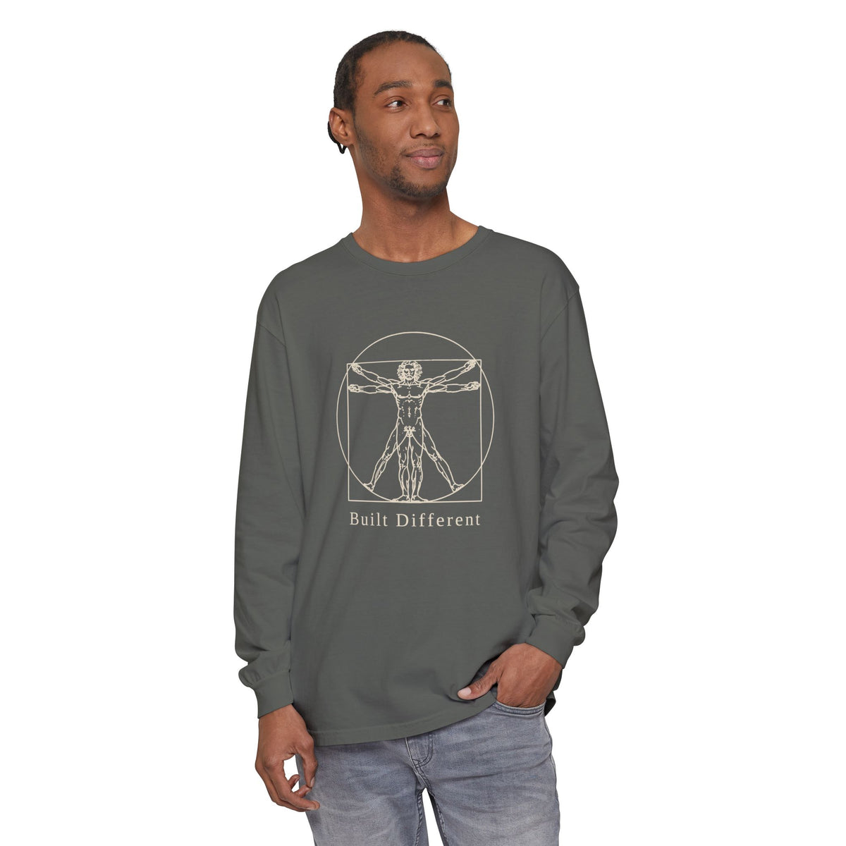 Built Different Long Sleeve T-Shirt – Leonardo-Style Anatomy Sketch