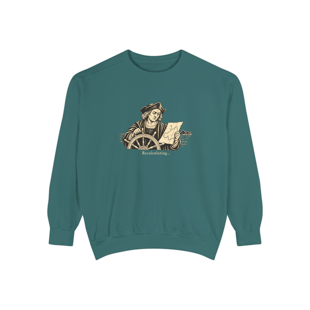 Recalculating Crewneck Sweatshirt – Vintage Navigator at the Wheel | Explorer Collection