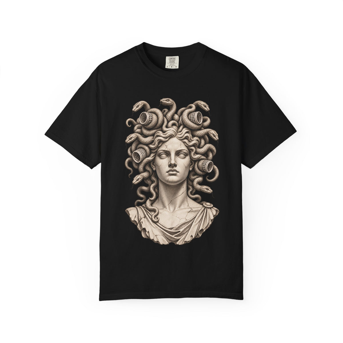 Bad Hair Day t-shirt: Medusa with her snakes in hair rollers