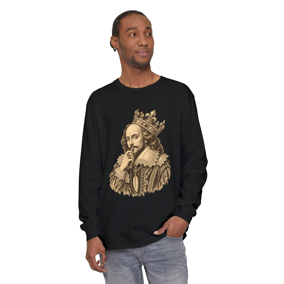 The Bard Long Sleeve T-Shirt – Crowned Shakespeare Portrait