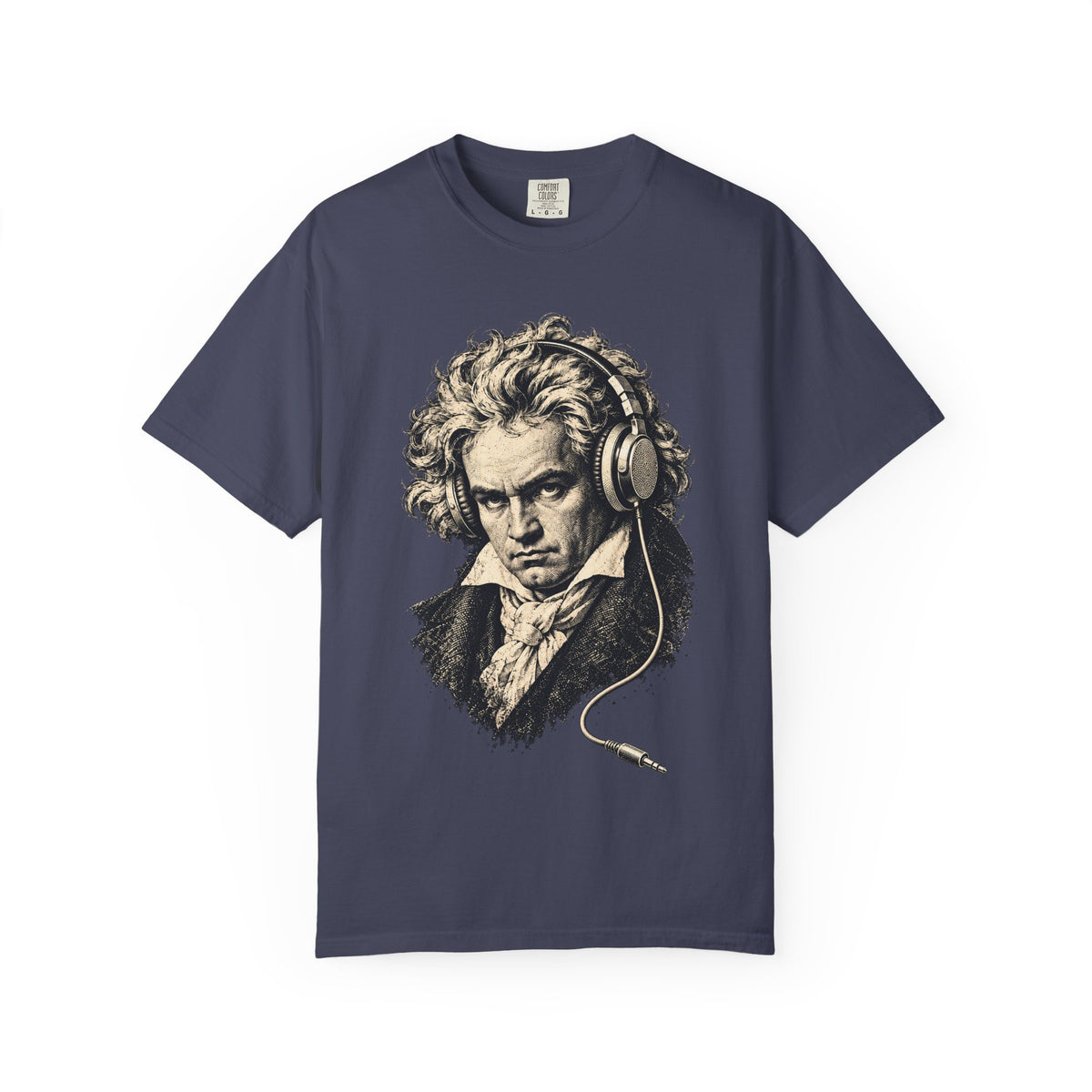 Beethoven Unplugged t-shirt: Ludwig van Beethoven portrait wearing headphones