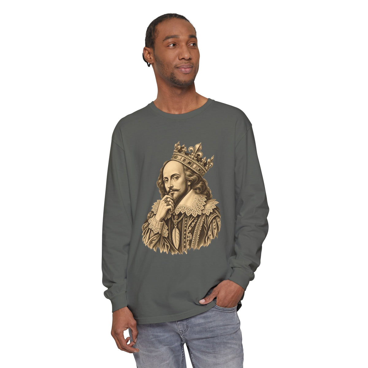 The Bard Long Sleeve T-Shirt – Crowned Shakespeare Portrait
