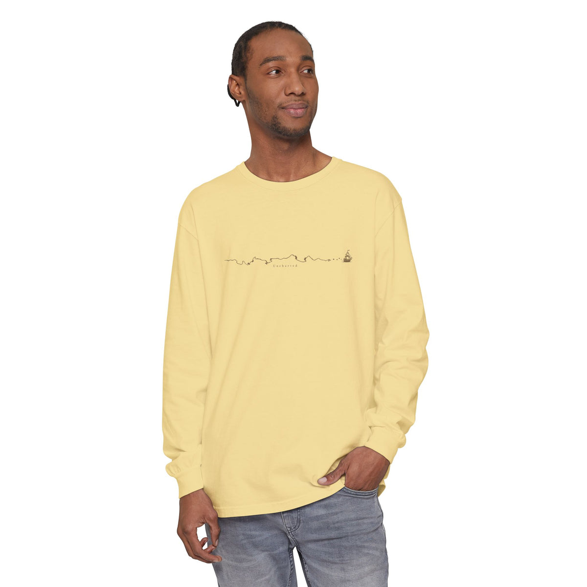 Uncharted Long Sleeve T-Shirt – Fine-Line Map & Mountains | Explorer Collection