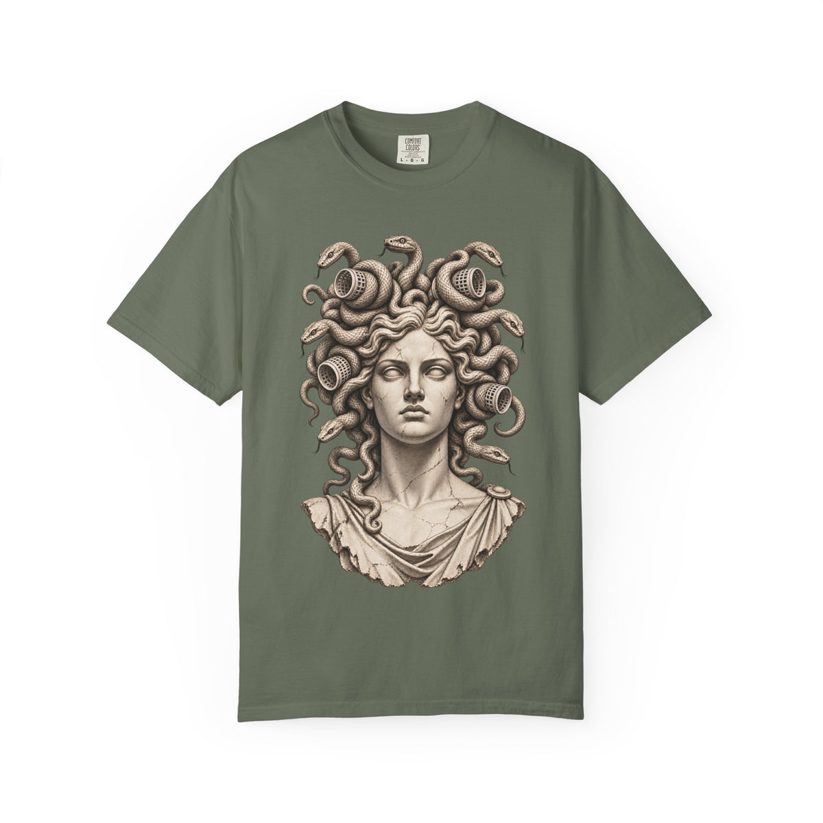 Bad Hair Day t-shirt: Medusa with her snakes in hair rollers