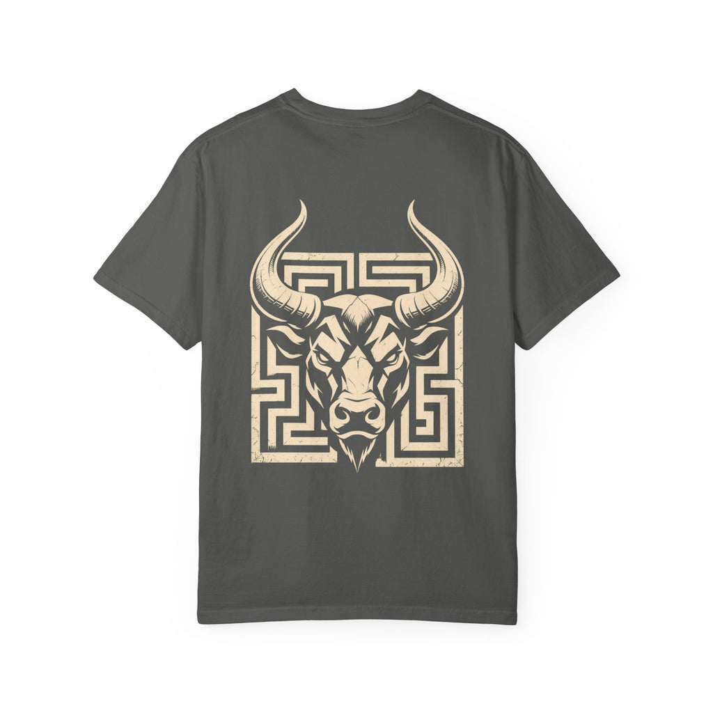Minotaur t-shirt: Minotaur and labyrinth back print with Nexus chest monogram