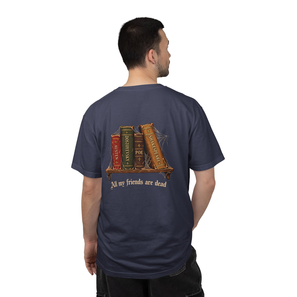 All My Friends Are Dead Dead Letters t-shirt: aged books and cobwebs