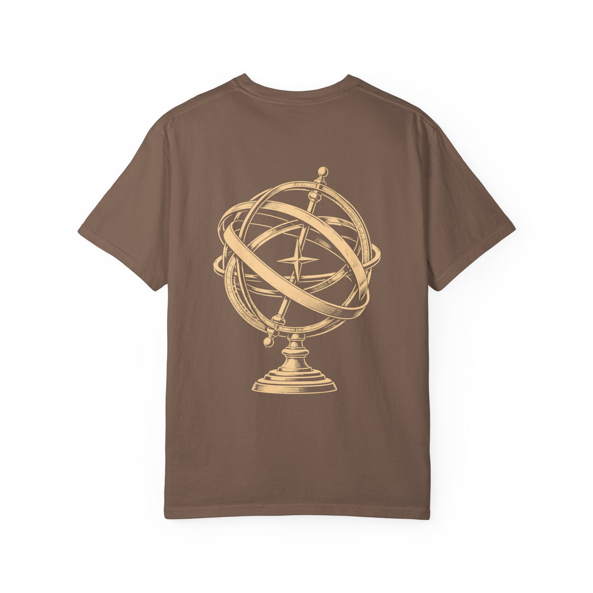 Observatory t-shirt: armillary sphere back print with Nexus chest monogram